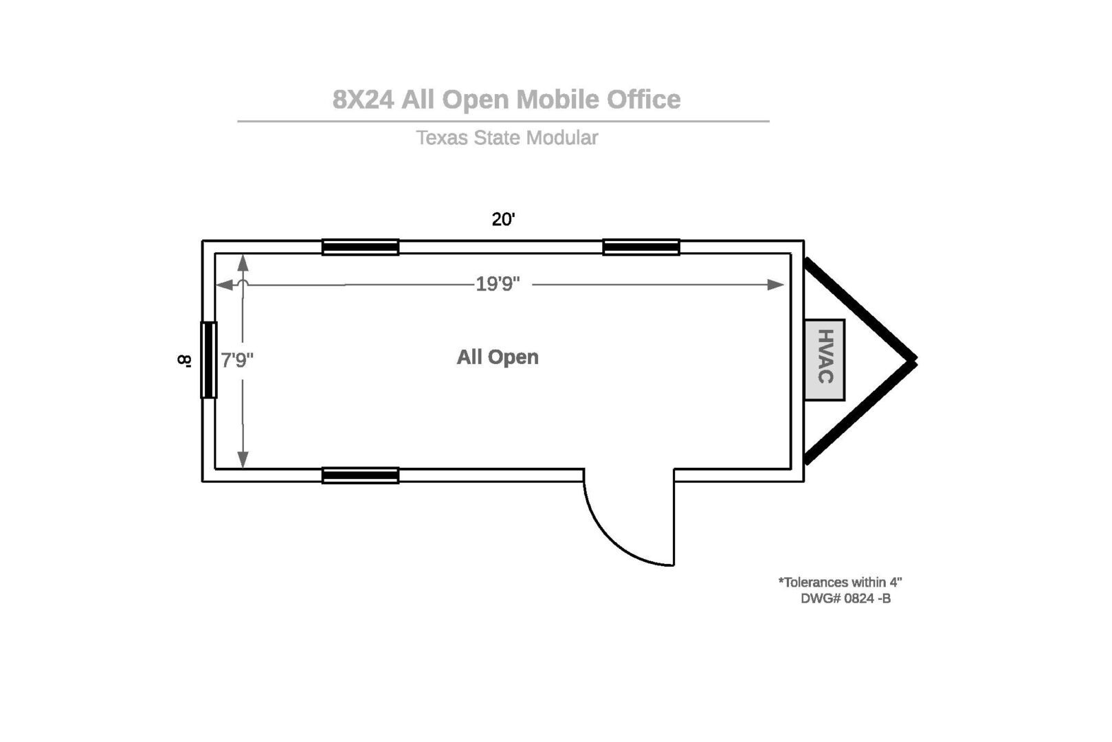 A floor plan of an office with the door open.