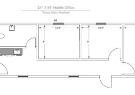 A floor plan of the office with measurements.