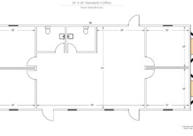 A floor plan of an office building with two windows.