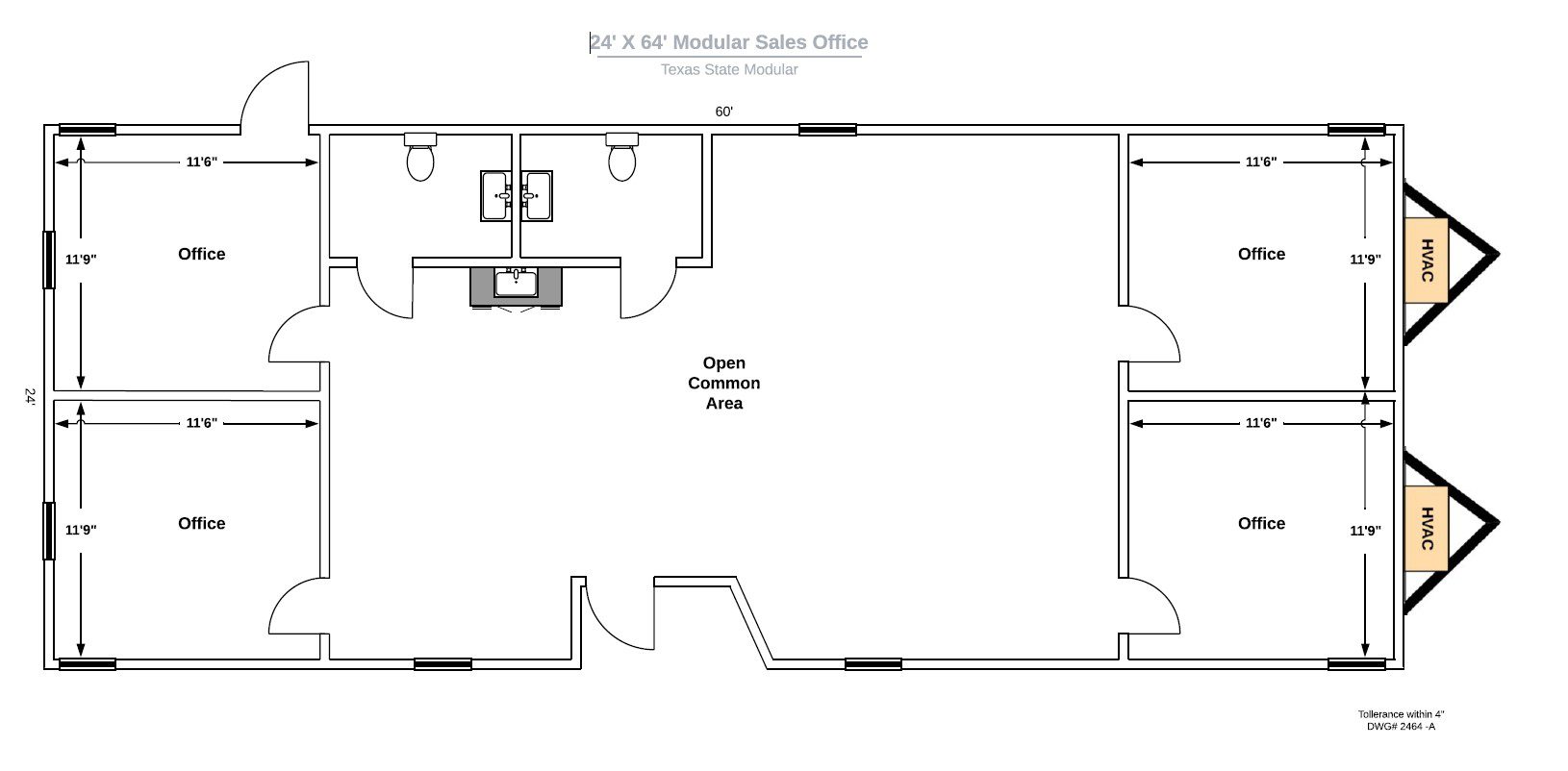 24′ X 64′ Standard Modular Office (Double Wide)