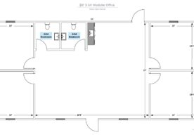 A floor plan of an office with two cubicles.